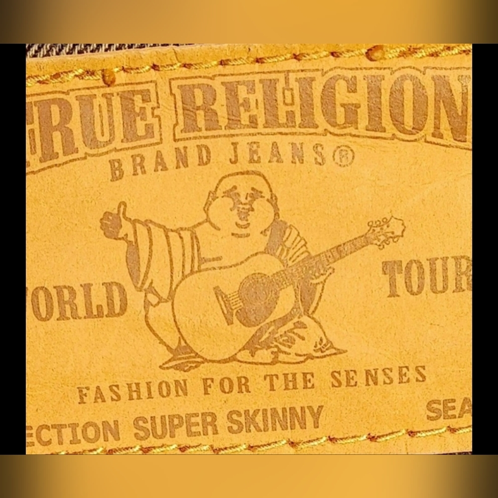 True Religion Black with Teal Splatter Super Skinny Distressed Jeans 29 - Picture 7 of 10